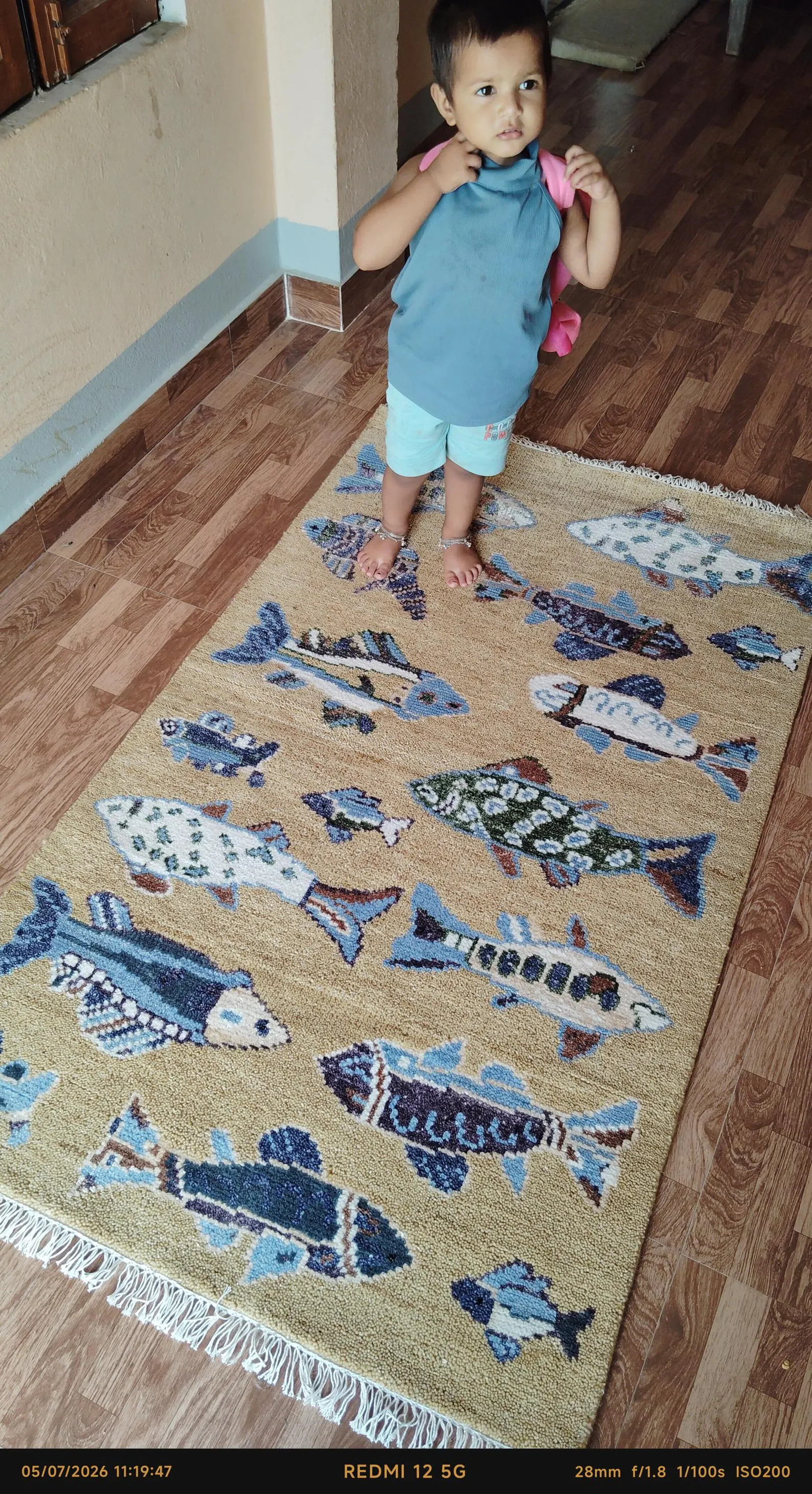 Handwoven Wool Fish Rug, Nautical Coastal Area Carpet, Gold Blue Hand-Knotted Tufted | Etsy (Global)