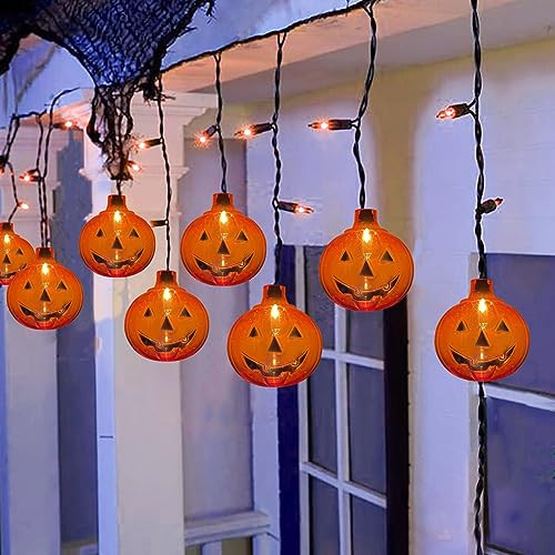 Halloween Pumpkin Icicle Lights, 7Ft Outdoor Halloween Decorations String Light with 10 Pumpkin Light 15 Mini Orange Bulbs, Plug in Pumpkin Curtain Lights for Indoor Outdoor Patio Party Holiday | Amazon (US)