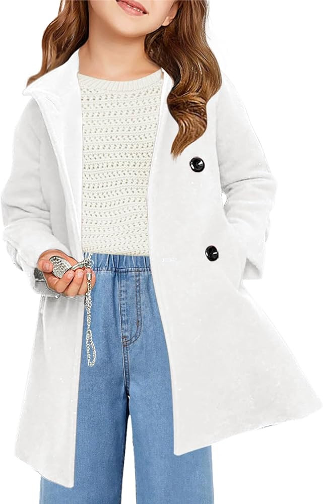 Haloumoning Girls Double Breasted Pea Coat Kids Long Sleeve Notched Lapel Winter Dress Coat With ... | Amazon (US)