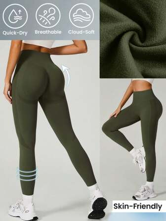 Women's Casual Solid Color High Waist Skinny Jogger Pants Elastic Ribbed Sports Leggings | SHEIN