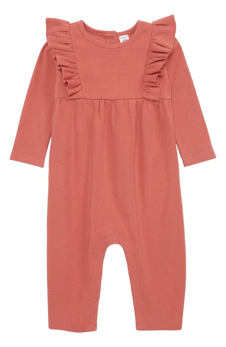 Ruffle Rib Stretch Cotton Romper | Nordstrom