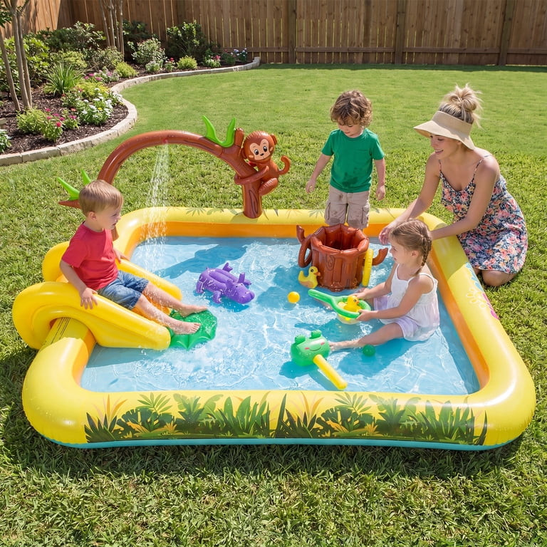 ELLEGNT Summer Inflatable Play Center \u2013 Oval Splash Pool with Slide, Animal Sprinkler, Arch ... | Walmart (US)