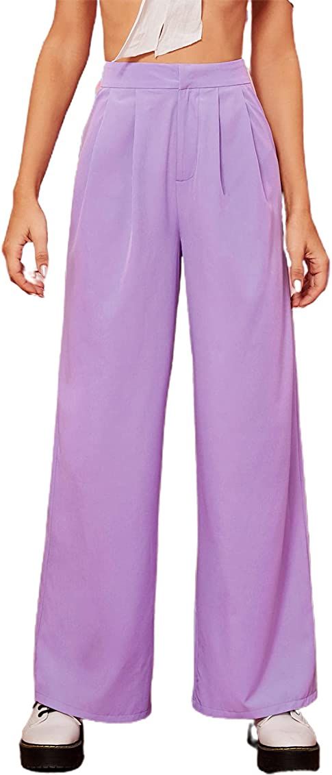 Floerns Women's Casual High Waisted Pleated Wide Leg Palazzo Pants Trousers | Amazon (US)