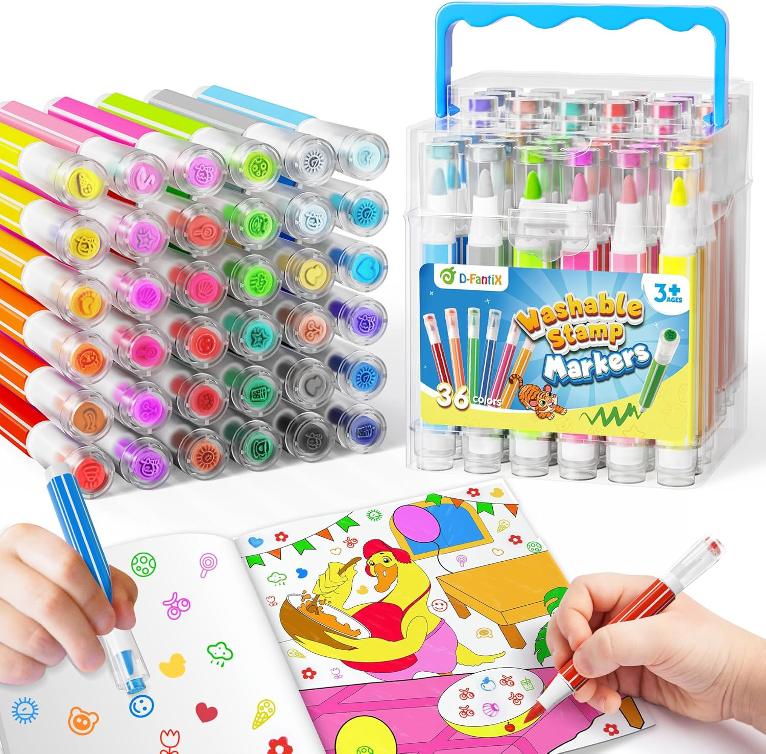 D-FantiX 36 Colors Washable Markers for Kids Ages 4-8, Stamp Markers with Coloring Books, Arts an... | Amazon (US)