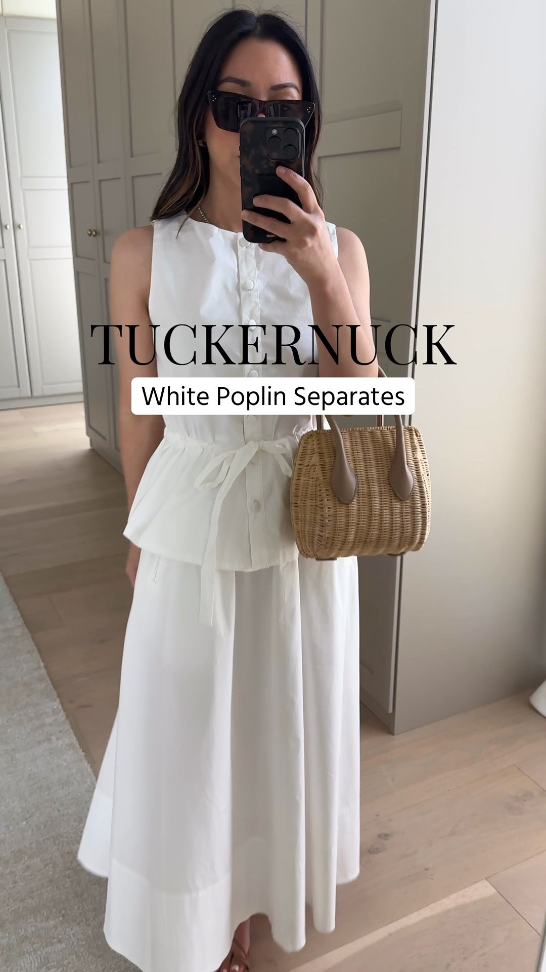 Love these white poplin separates from @Tuckernuck for summer. Lightweight, breathable, and so easy to wear in warm weather. #tuckernuckpartner

White poplin top xs
White poplin skirt 4 - would’ve preferred the 2, but it sold out quickly.
Tkees sandals size 6
Natural wicker top handle bag
Gold huggie earrings

#LTKPetite