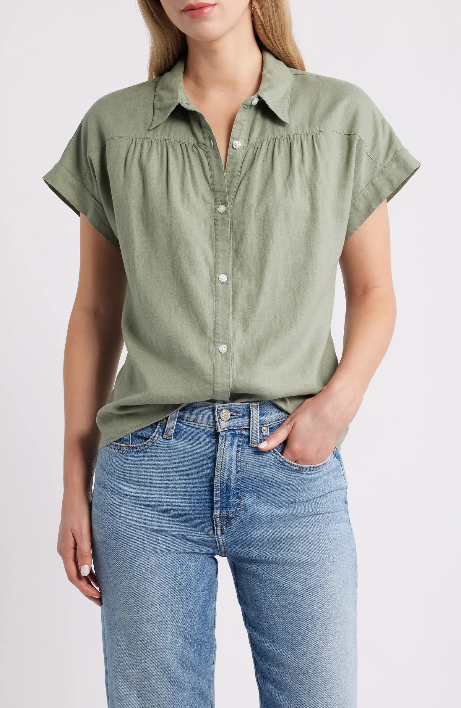 Short Sleeve Linen Blend Button-Up Shirt | Nordstrom