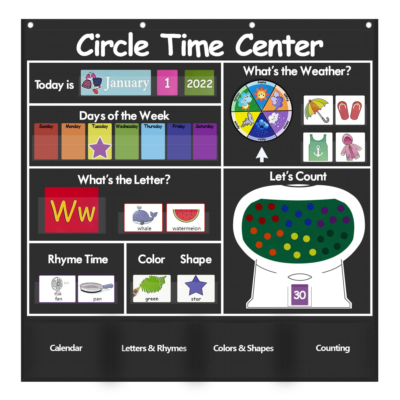 Auchq Circle Time Learning Center Pocket Chart, Heavy-Duty Kids Calendar for Classroom, Education... | Amazon (US)