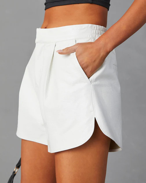 Always On Point Faux Leather Pocketed Shorts - White | VICI