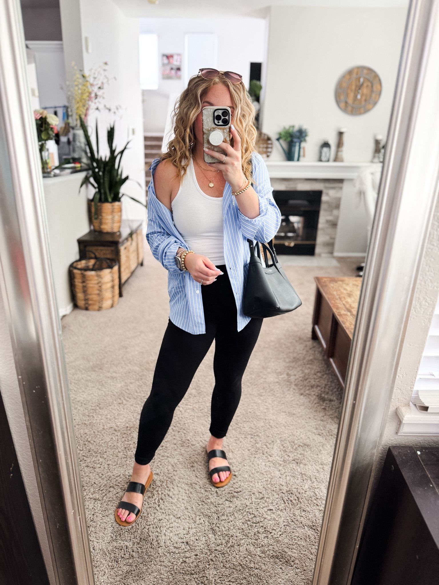 Casual outfit idea from amazon — striped button down shirt, white tank top, leggings, black handbag, and sandals ( runs small, I went up half a size)




Amazon outfits every outfit inspo, outfit ideas, casual outfits amazon, amazon outfits every day, spring outfits 2026, summer outfits

#LTKootd #LTKSaleAlert #LTKPetite