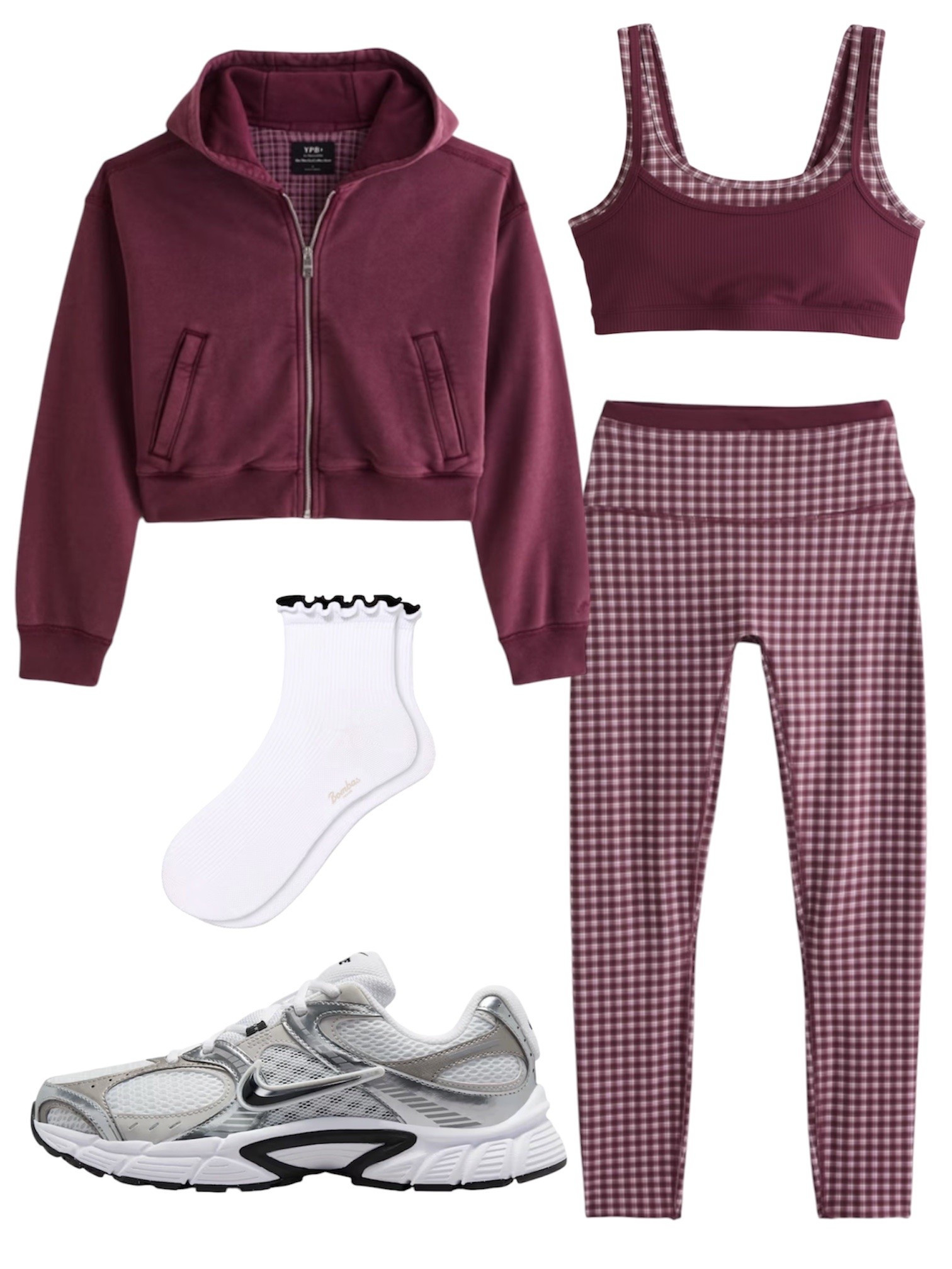@abercrombie YPB ACTIVEWEAR !! 
@Nike US sneakers 👟 
@bombas ruffle socks 

maroon matching set








burgundy activewear, maroon activewear, burgundy workout outfit, maroon workout outfit, burgundy athleisure, maroon athleisure outfit, fall activewear, fall workout outfits, fall athleisure, fall outfit ideas, cute workout outfits, cute gym outfits, sporty outfit ideas, sporty fall outfits, casual activewear, everyday activewear, matching workout set, burgundy matching set, burgundy leggings outfit, gingham activewear, gingham leggings, cropped zip up hoodie, workout hoodie, athleisure outfit ideas, pilates outfit, walking outfit, running errands outfit, casual gym outfit, Nike sneakers outfit, Nike Vomero outfit, Abercrombie activewear, Abercrombie workout clothes, Bombas socks, burgundy outfit ideas, maroon outfit ideas, fall fashion 2026, fall fashion inspo, trendy fall outfits, Gen Z fall fashion, college girl outfits, sporty girl aesthetic, preppy athleisure, elevated activewear, neutral sneakers outfit

#LTKActive #LTKootd #LTKfitnessgoals