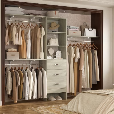 Aheaplus 20.2'' - 96'' Closet Organizer, DIY Closet System with Storage Drawers and Hanging Rods - Washed Ock | Target
