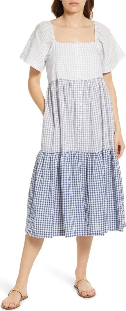 Madewell Patchwork Gingham Button Front Tiered Midi Dress | Nordstrom - Madewell Dress - Gingham  | Nordstrom