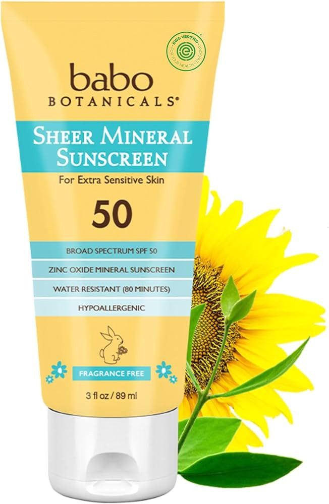 Babo Botanicals Sheer Mineral Sunscreen Lotion SPF 50 with 100% Mineral Active Ingredients - for ... | Amazon (US)