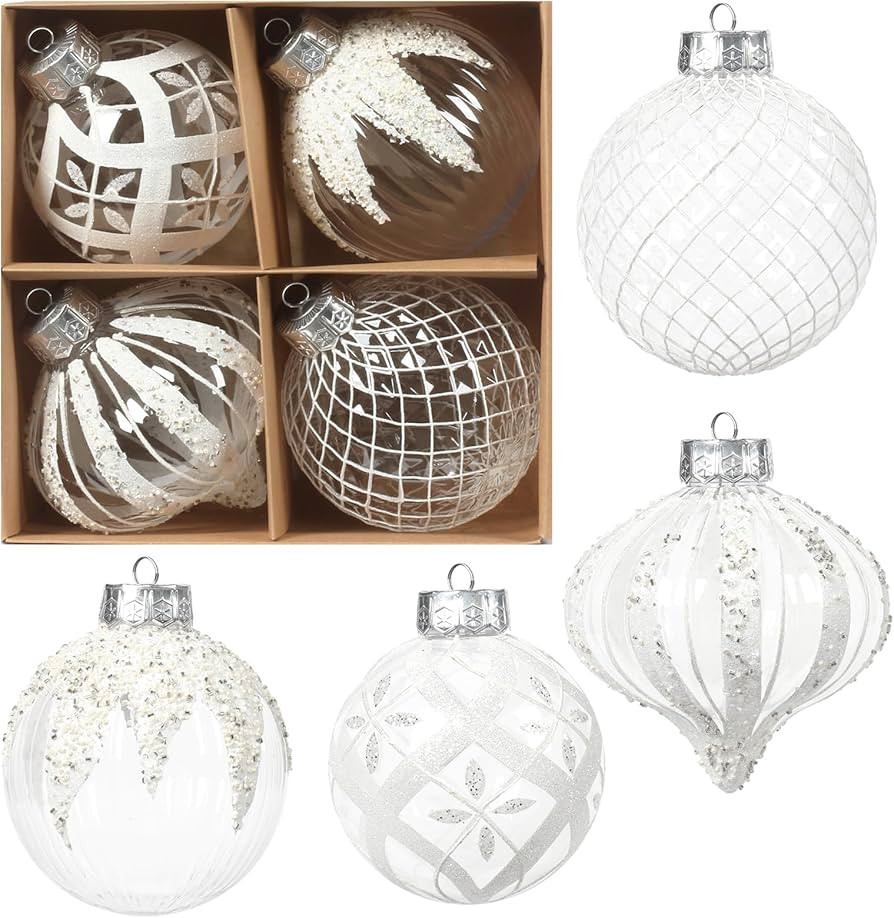 SY Super Bang 4PCS Large Clear Christmas Ornaments, 4.72"/12CM White Christmas Ball for Christmas... | Amazon (US)
