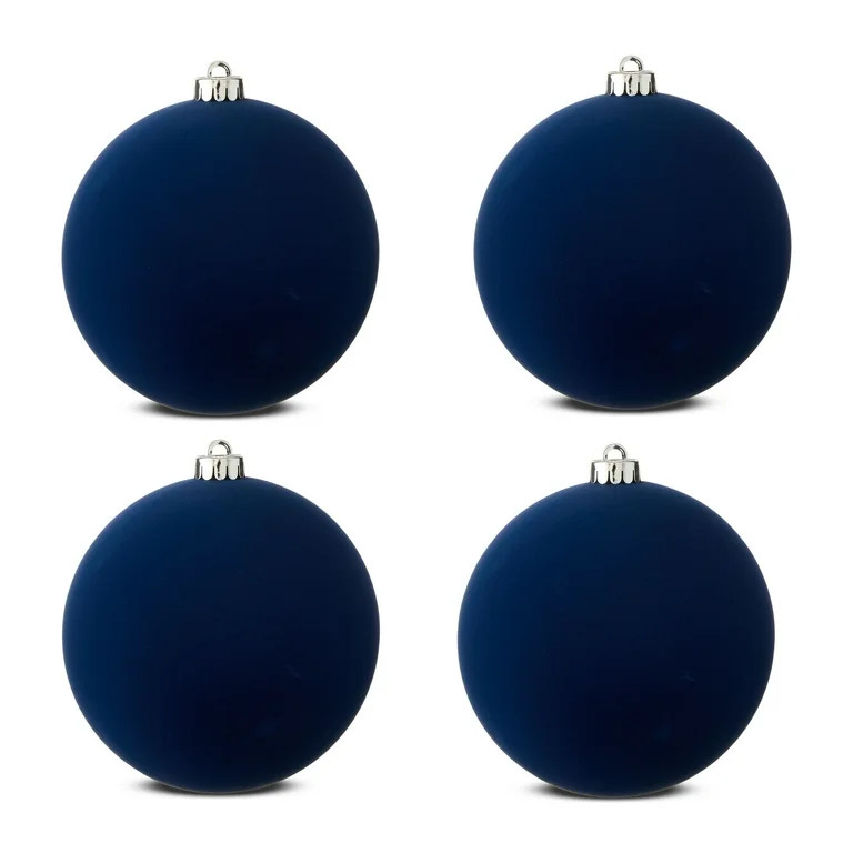 4-Count Navy Flocked Jumbo Shatterproof Christmas Ornaments, 5.9 in, by Holiday Time | Walmart (US)