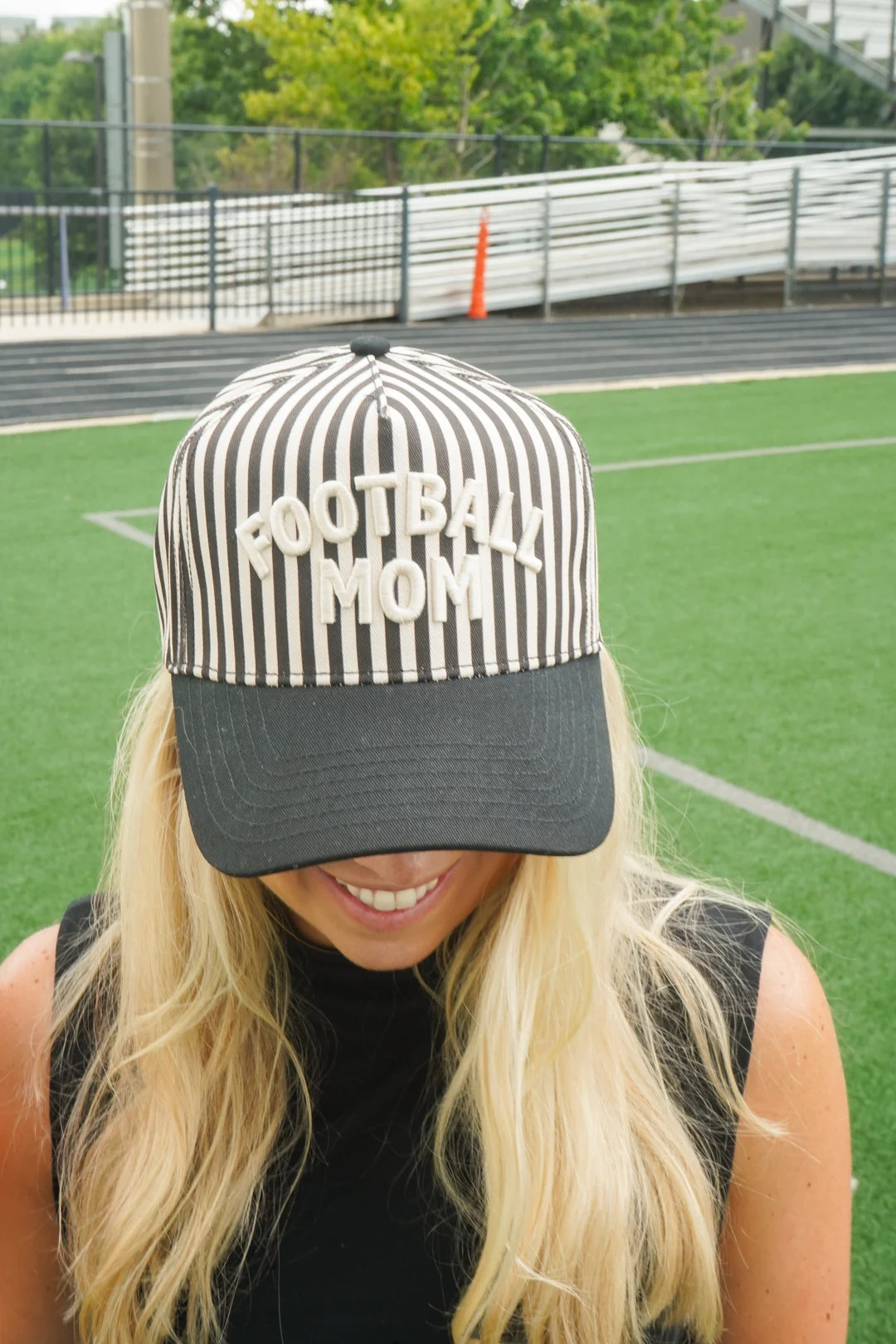 Football Mom - Stripe Trucker Hat | KenzKustomz