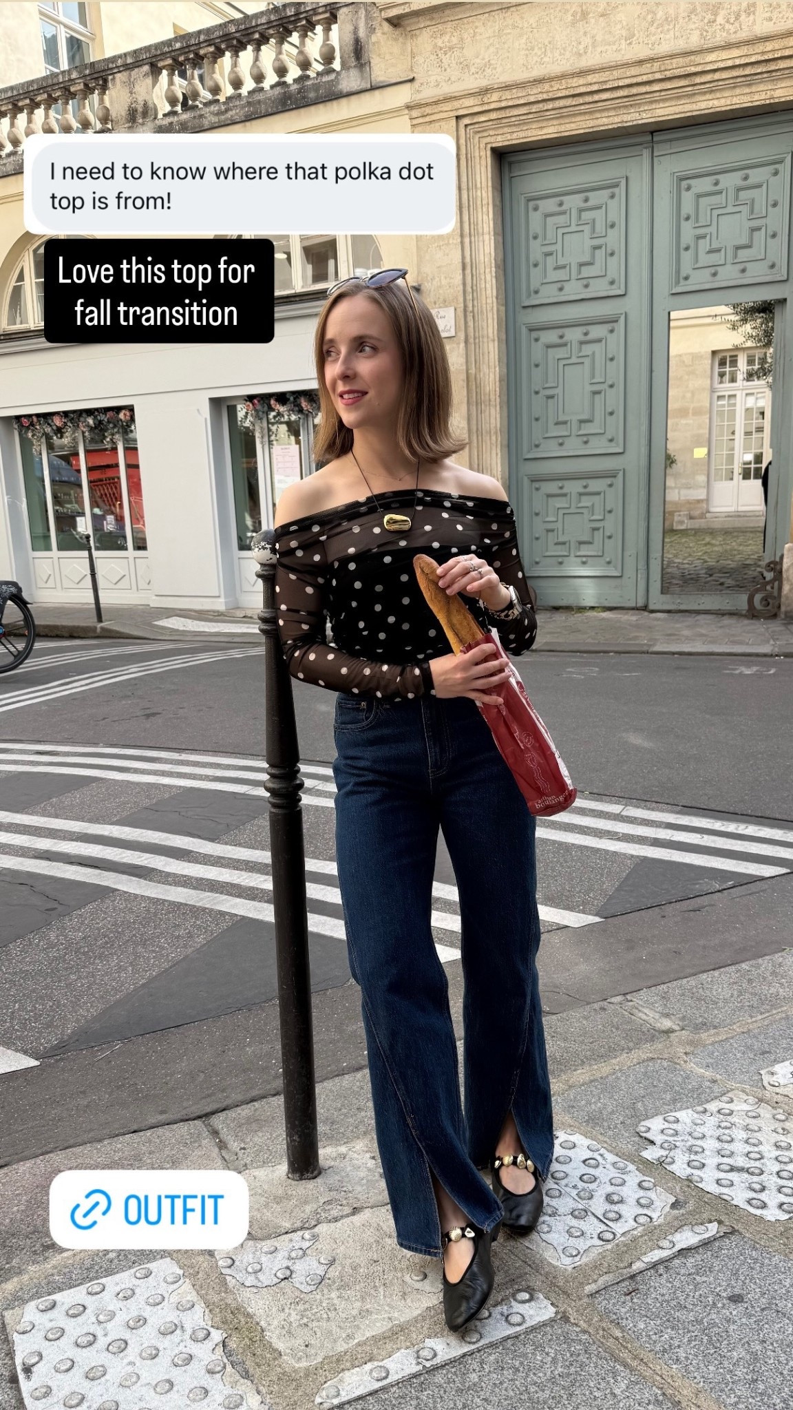 Fall polka dot outfit 
Mesh off the shoulder shirt xs
25 short split hem jeans 
Size 7 ballet flats 10k step tested 


#LTKSaleAlert #LTKFindsUnder50 #LTKPetite