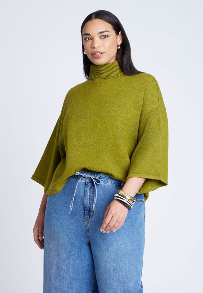Boxy Three Quarter Sleeve Turtleneck | Eloquii
