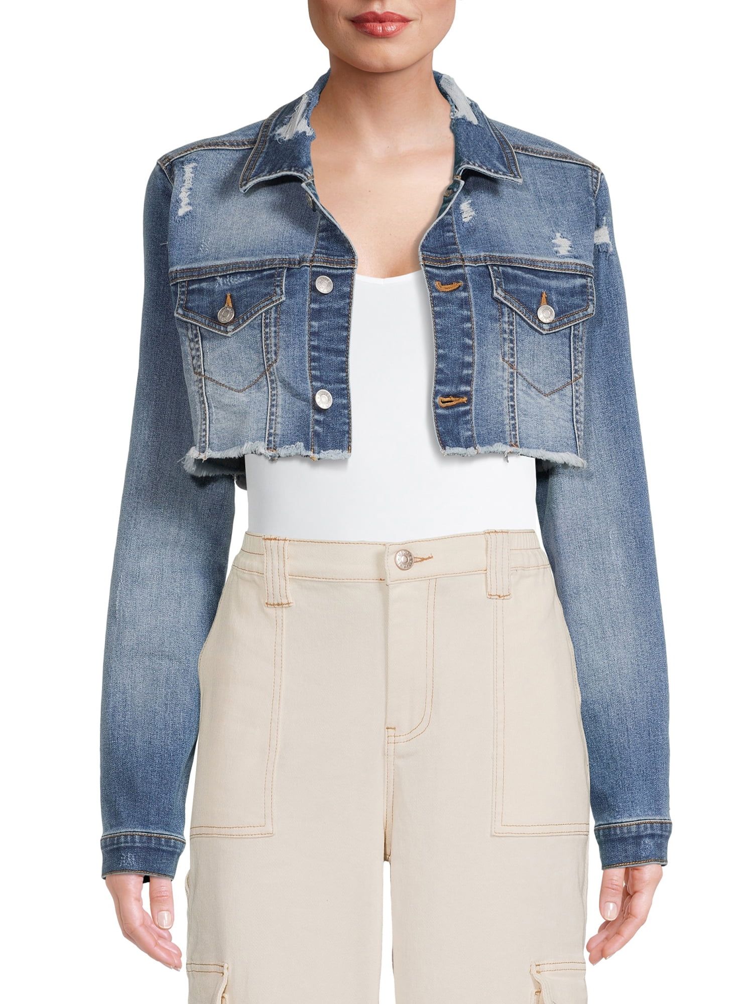 Madden NYC Women's and Junior's Cropped Denim Jacket - Walmart.com | Walmart (US)