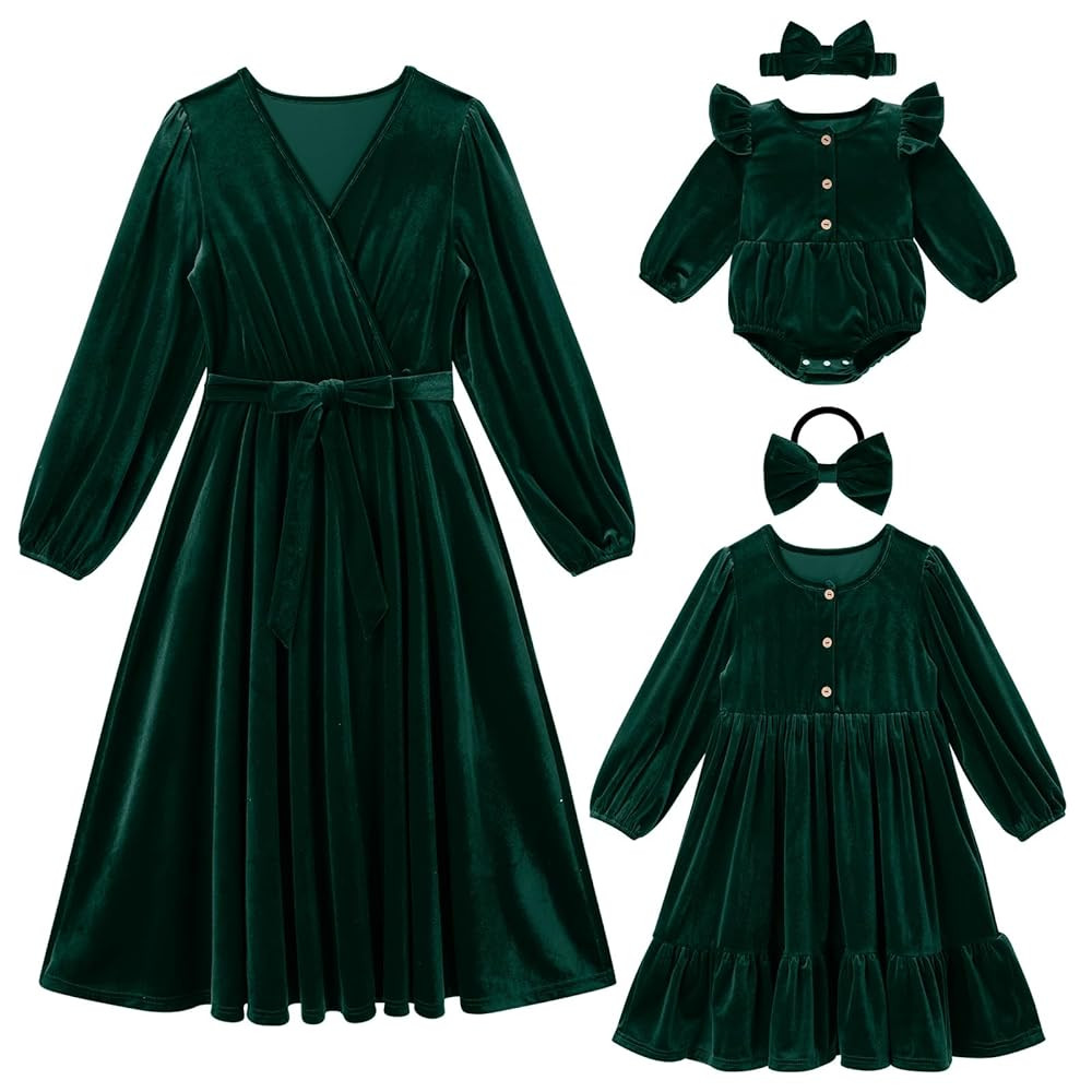 AWIBMK Mommy and Me Christmas Dresses Long Sleeve Velvet Dress Fall Winter Xmas Holiday Mom Daugh... | Amazon (US)