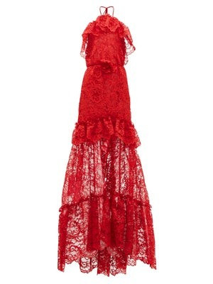 Ruffled halterneck guipure-lace gown | Dundas | MATCHESFASHION | Matches (US)