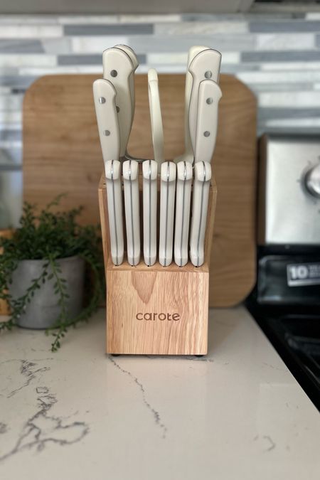 Grabbed this knife set on sale this past week and they’re so nice! And look beautiful on the kitchen counter!  Walmart kitchen finds under $50! Walmart kitchen finds, knife set, aesthetic kitchen 
#kitchenfinds #walmartfinds #walmartkitchenfinds 

#LTKFamily #LTKHome #LTKFindsUnder100