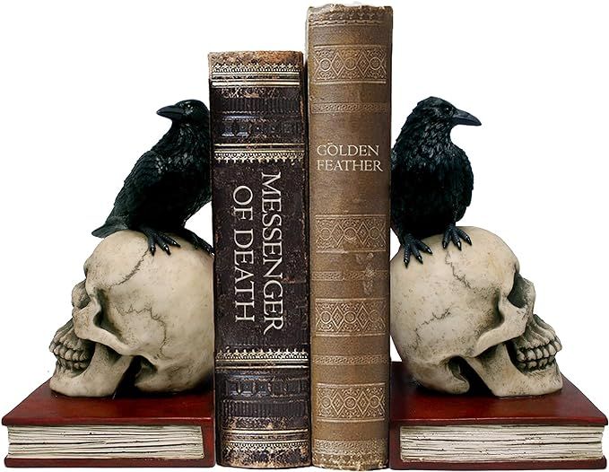 DWK - Murder & Mystery - Ravens on Skulls Bookends Gothic Poe Crow Reading Bookshelf Library Home... | Amazon (US)