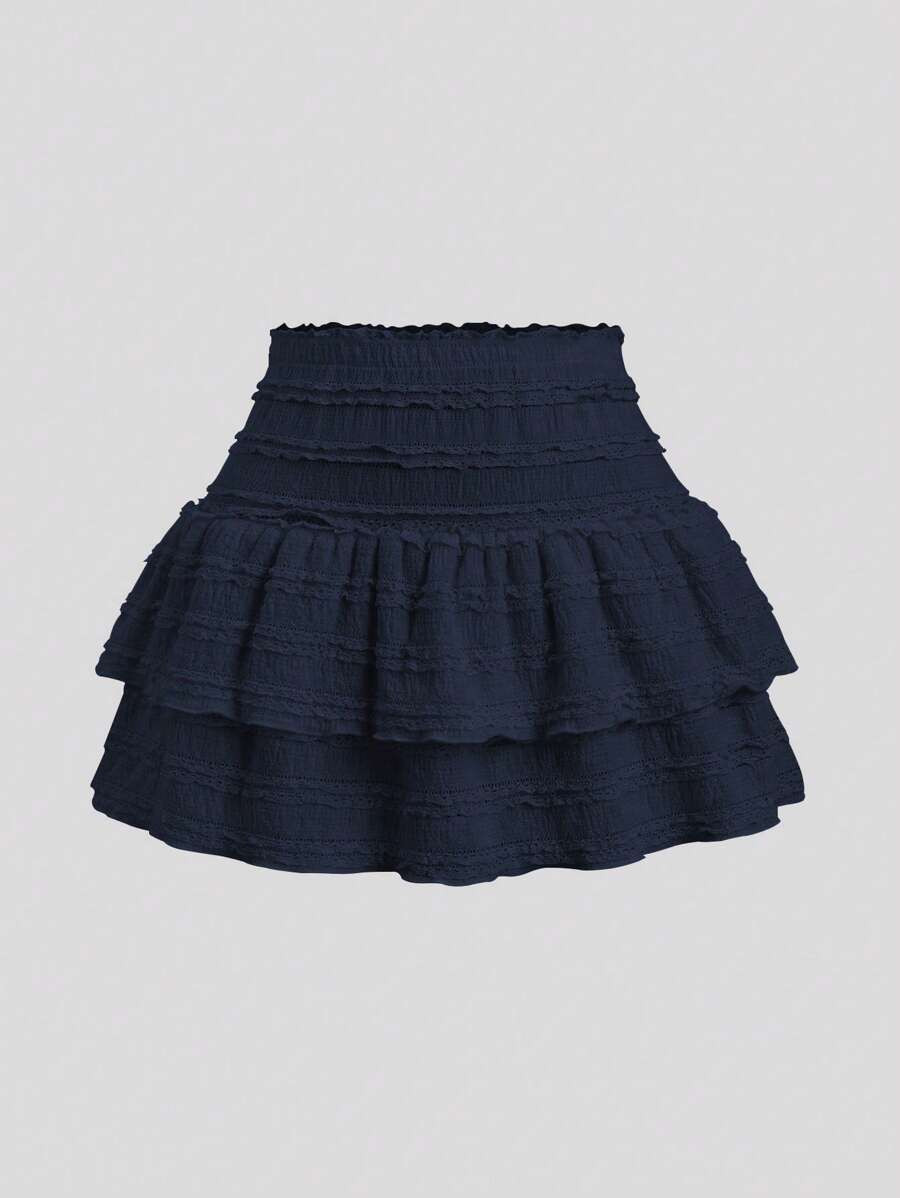 Sweetra Solid Color Ruffle Trim Double Layered Hem Skirt, Casual & Resort Y2K Mini Short Skirt | SHEIN