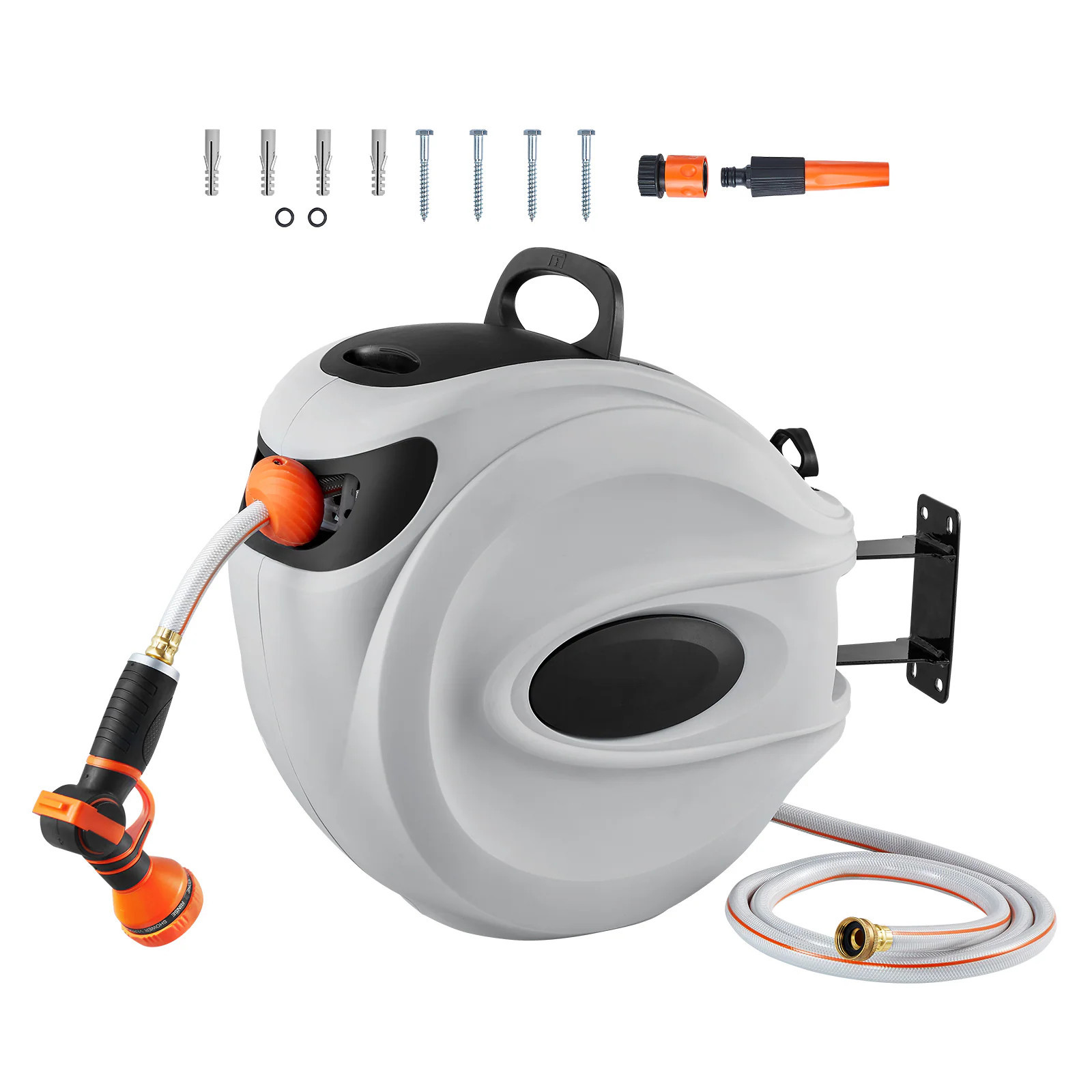 VEVOR Retractable Hose Reel 100 ft x 1/2 inch 180° Swivel Bracket Wall-Mounted Garden Water Hose Reel with 9-Pattern Nozzle Automatic Rewind Lock at | Lowe's