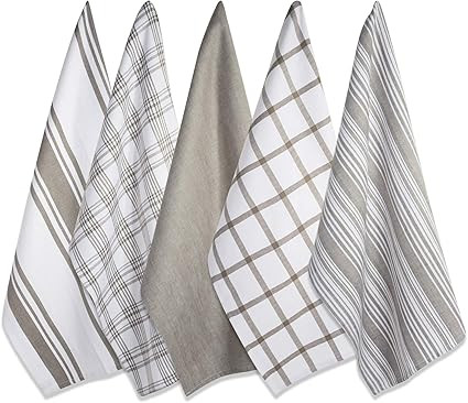 DII Assorted Woven, Kitchen Dishtowel Set, 18x28, Brown, 5 Piece | Amazon (US)