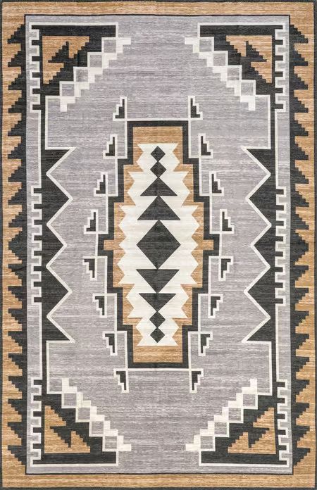 Gray Katy Washable Bold Shapes 4' x 6' Area Rug | Rugs USA