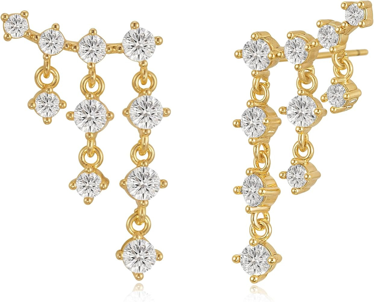 MTMY Gold Stud Earrings for Women 14K Gold Plated Cubic Zirconia Tassel Dangling Drop Earrings Tr... | Amazon (US)