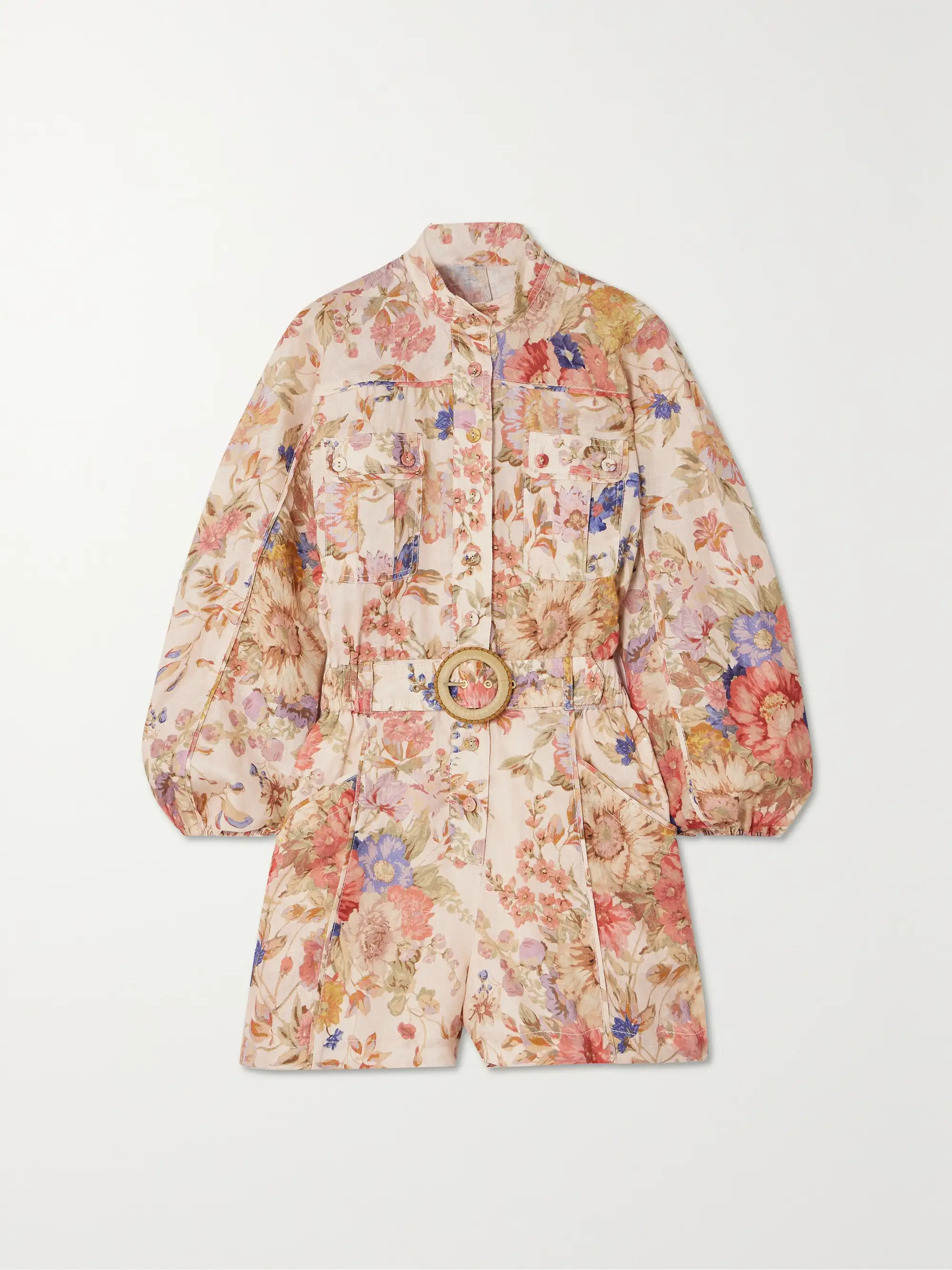 + NET SUSTAIN August belted floral-print linen playsuit | NET-A-PORTER (US)