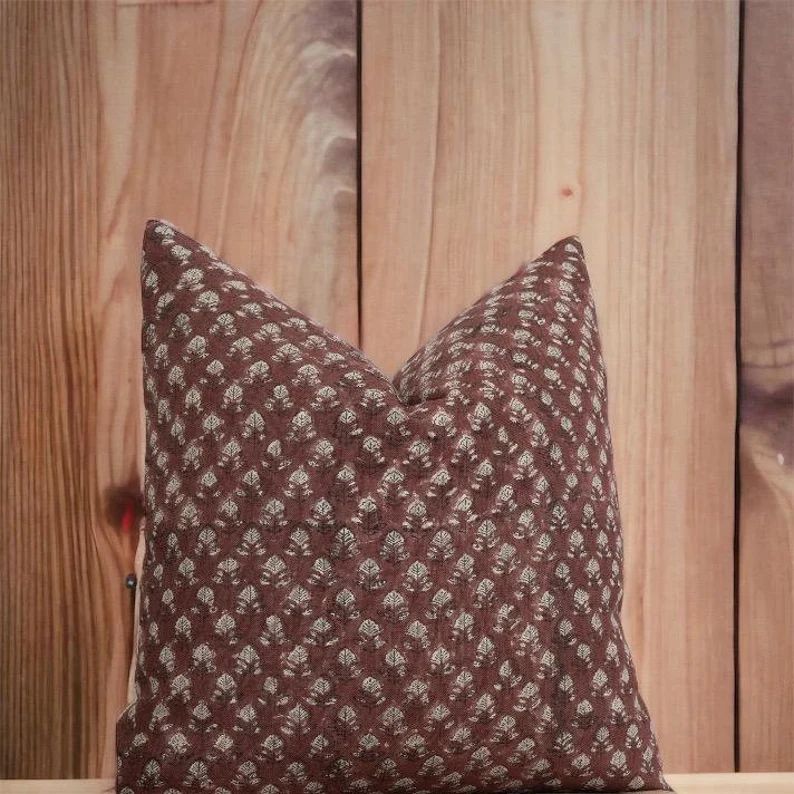 Small Flower block Print Linen Pillow Cover, /natural Linen / Flower Natural Linen Pillow Cover/ ... | Etsy (US)