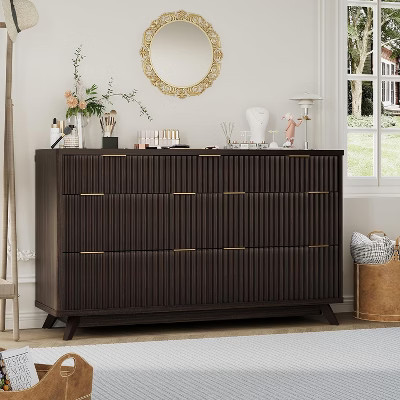 Modern Fluted Dresser with 7 Drawers, Mid-Century Storage Cabinet, Wood Storage Cabinet Organizer for Bedroom, Living Room | Target