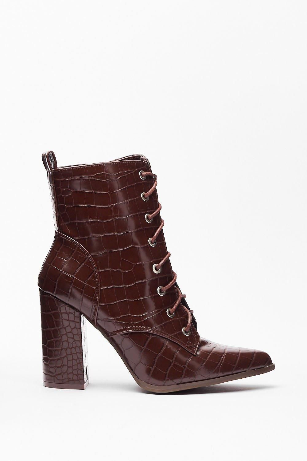 Now's Croc the Time Faux Leather Heeled Boots | NastyGal (US & CA)
