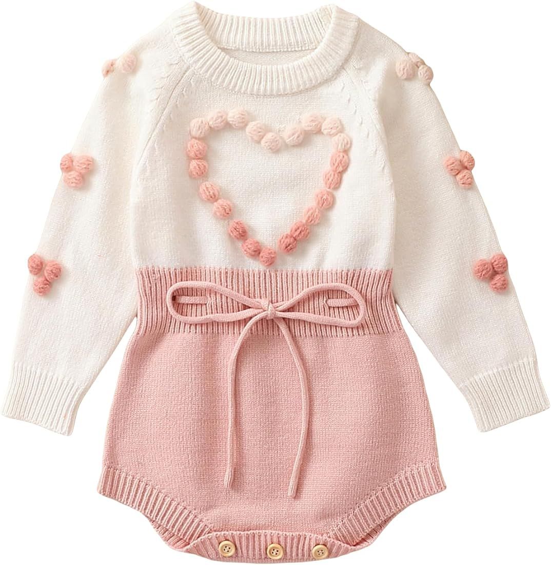 Karwuiio Toddler Infant Baby Girl Knit Sweater Romper Long Sleeve One Piece Jumpsuit Fall Winter ... | Amazon (US)