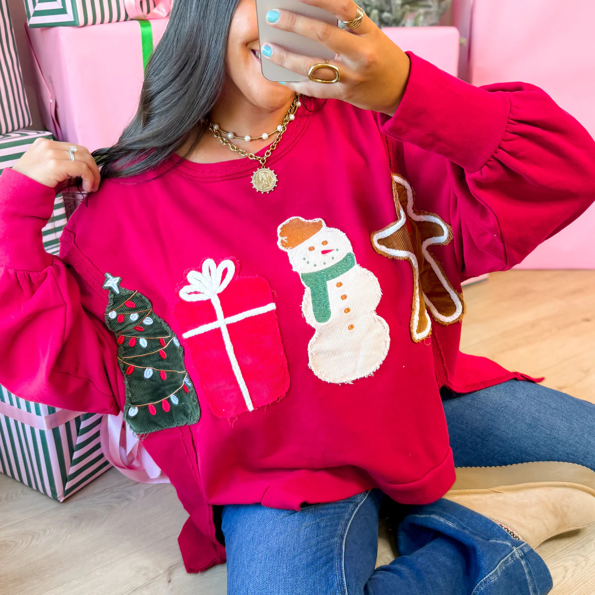 North Pole Nostalgia Sweatshirt – Crimson Holiday Crewneck | Poppy Jane