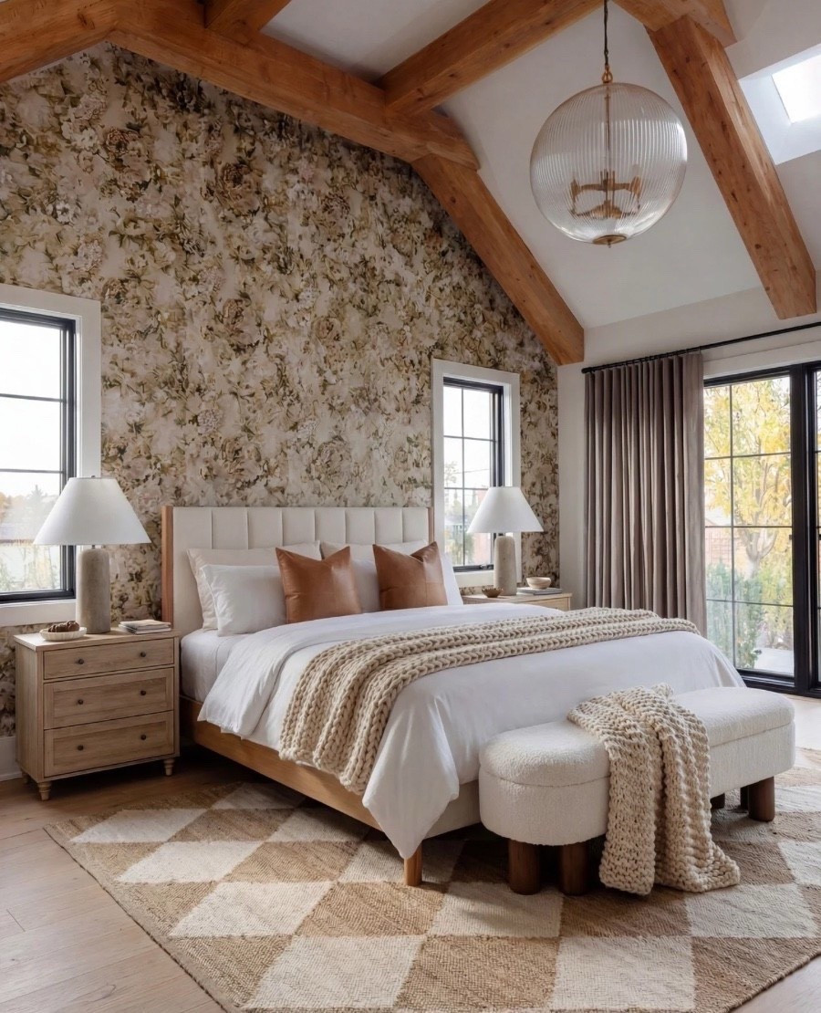 ✨ Shop the Look:
• Floral neutral wallpaper – taupe, cream & sand tones
• Light oak upholstered bed – ivory linen channel headboard
Light oak nightstands
• Boucle bedroom bench – creamy textured fabric, rounded wood legs
• Chunky knit throw – warm oatmeal tone
• Caramel leather throw pillows
• Light oak nightstands – classic spindle feet
• Stone-textured bedside lamps – chalky beige finish
• Woven jute checkered rug – wheat & ivory
• Neutral blackout curtains – soft taupe
• Ceramic bedside bowls & organic accents

#LTKHome #LTKFindsUnder100 #LTKSaleAlert