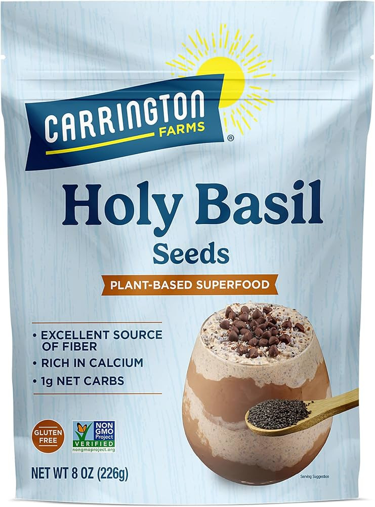 Carrington Farms Holy Basil Seeds Gluten Free, Paleo, Keto, High Fiber Seeds Plant-Based, Calcium... | Amazon (US)