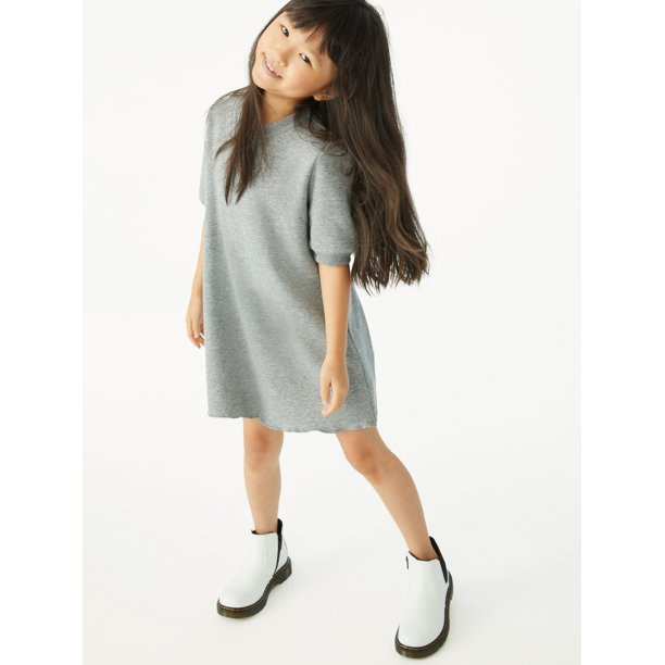Free Assembly Girls Sweatshirt Dress with Puff Shoulder, Sizes 4-18 - Walmart.com | Walmart (US)