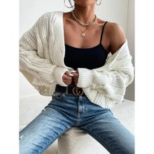 Cable Knit Drop Shoulder Cardigan | SHEIN