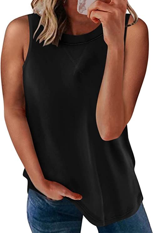 Biucly 2023 Womens Summer Crewneck Sleeveless Solid Color Basic Tank Tops Casual Soft Camisole Sh... | Amazon (US)