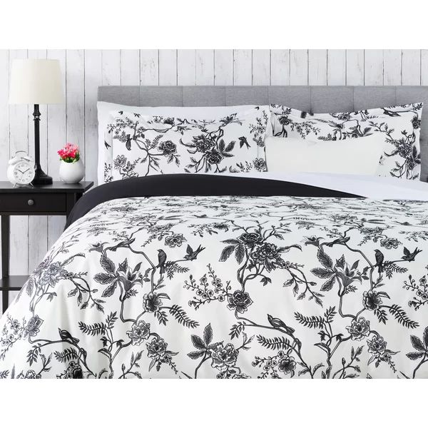 Aslak Charcoal Reversible Toile 3 Piece Duvet Cover Set | Wayfair North America