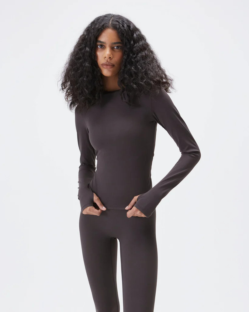 Long Sleeve Longline Top - Coffee Bean | Adanola UK