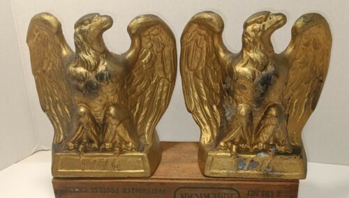 Vintage GOLD Colored Metal 1776 Colonial Virginia EAGLE Bookends Hampton,VA. | eBay US