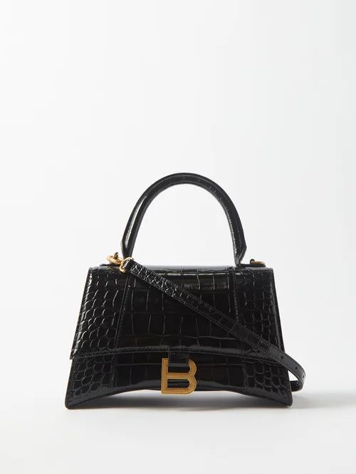 Balenciaga - Hourglass S Crocodile-effect Leather Bag - Womens - Black | Matches (US)