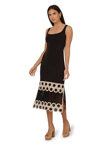 Adrianna Papell Womens Crochet Sheath Midi Dress Black/Ecru 14 | Amazon (US)