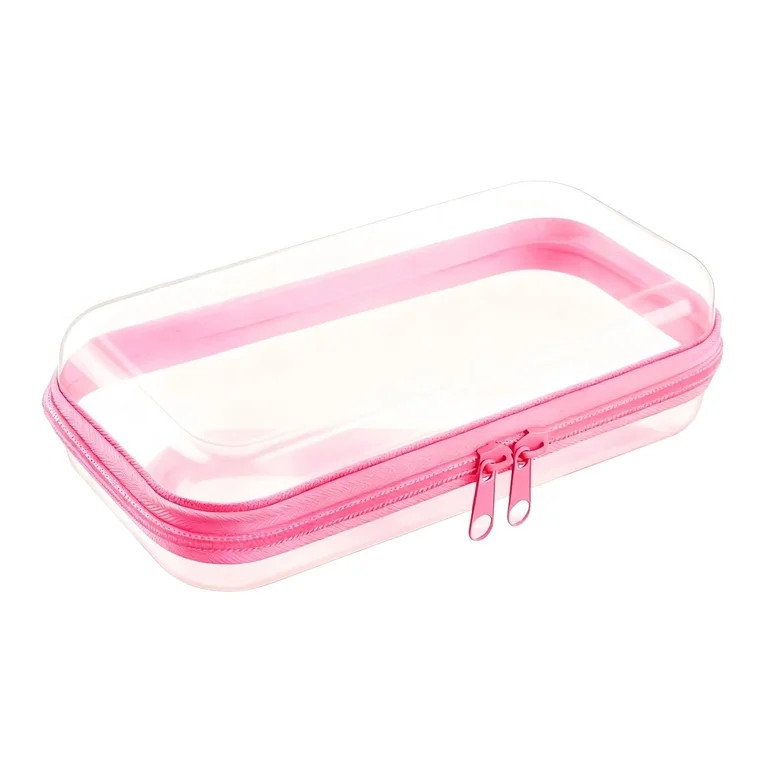 1 Pc Pink Clear Pencil Case, 9.8" Hard Shell Transparent Makeup Bag & Electronic Cord Organizer, ... | Walmart (US)