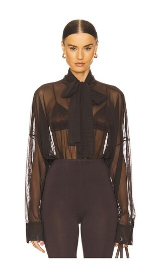 Super Oversized Bf Shirt Bodysuit in Espresso | Revolve Clothing (Global)